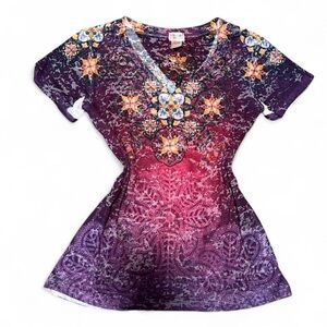 Mossimo Supply Co. Purple and Pink Floral V-Neck Top